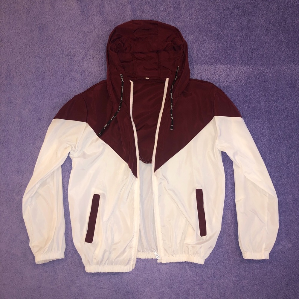 Color block brown maroonish color + white jacket🤍
